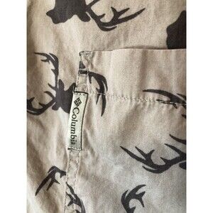 COLUMBIA Mens Sz L Shirt Outdoor Hunting Deer Buck Tan Longsleeve Button Down